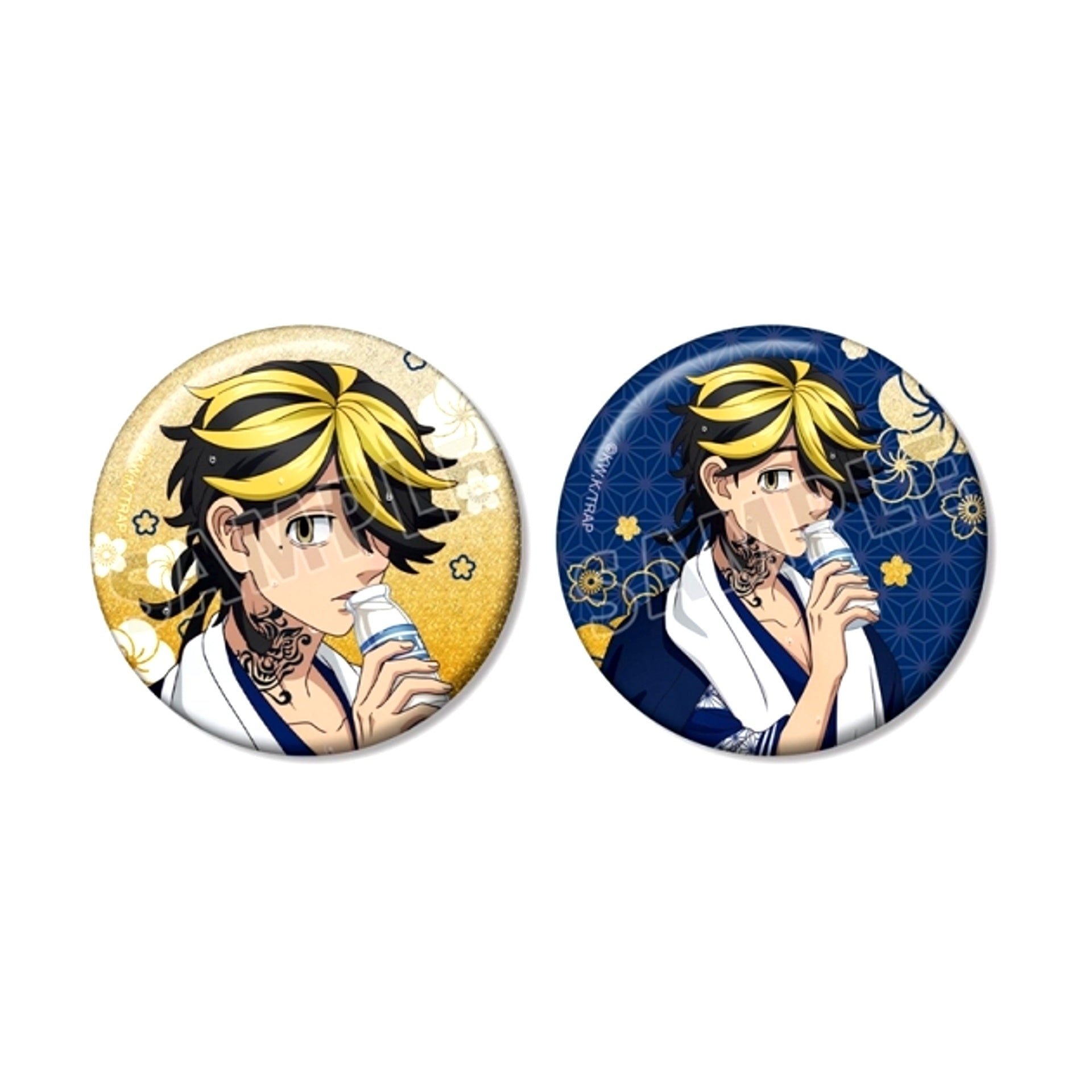 TV Anime Tokyo Revengers Newly Drawn Kazutora Hanemiya Hot Spring Yukata ver. Glitter Can Badge Set of 2 (Reissue) [NEW]