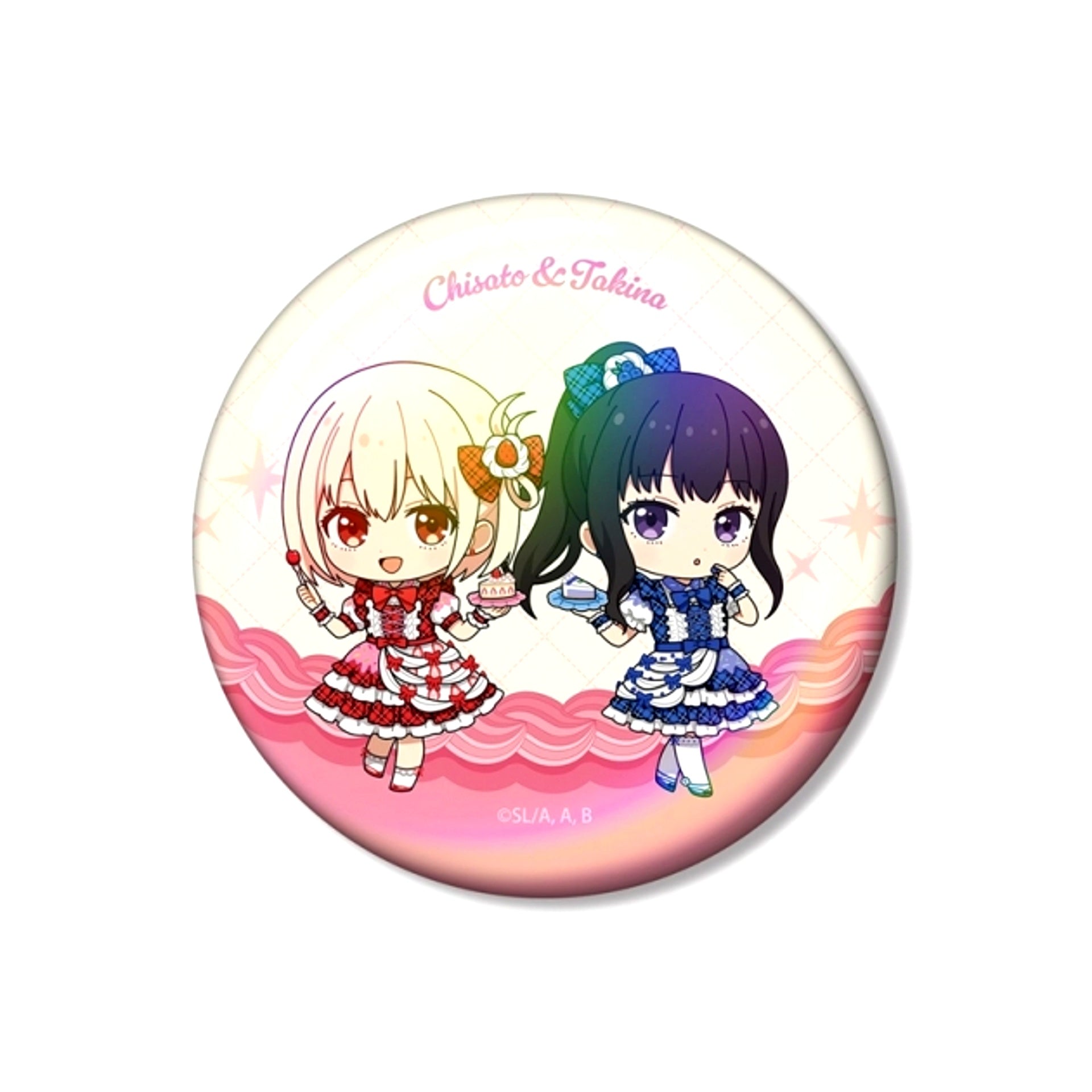 TV Anime Lycoris Recoil Chisato Nishikigi & Takina Inoue Chibi Character Sweets Outfit ver. 75mm Aurora Can Badge (Reissue) [NEW]