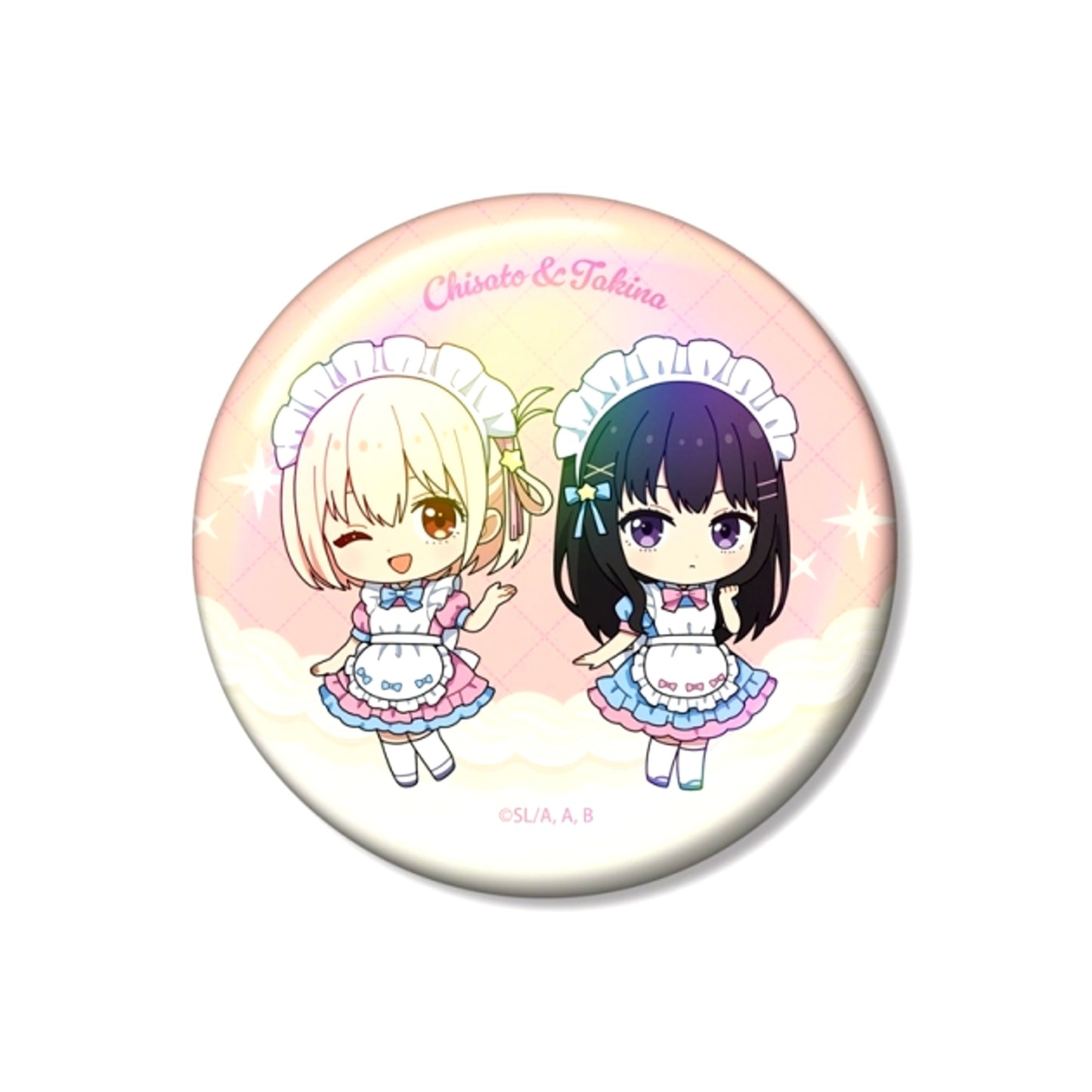 TV Anime Lycoris Recoil Chisato Nishikigi & Takina Inoue Chibi Character Fairy Tale Maid ver. 75mm Aurora Can Badge (Reissue) [NEW]
