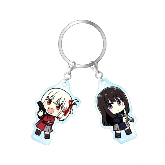 TV Anime Lycoris Recoil Newly Drawn Chisato Nishikigi & Takina Inoue Art by Ara* Chibi Character Double Acrylic Keychain ver.A (Reissue) [NEW]