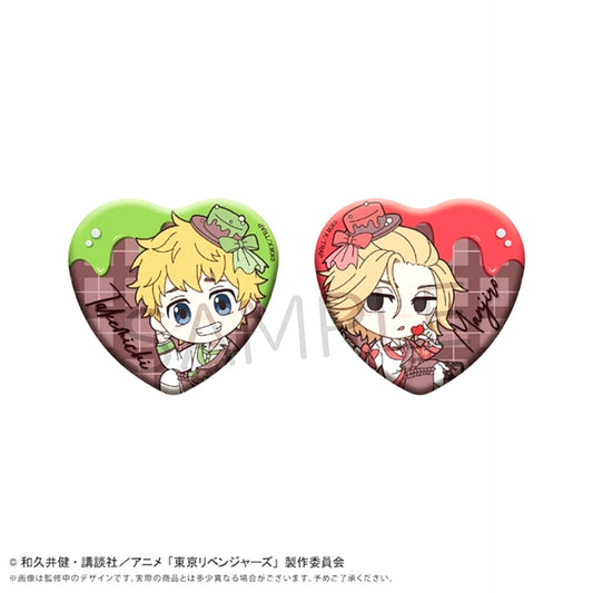 Tokyo Revengers Mini Character Heart Can Badge Set Chocolat Ver. Hanagaki & Sano [NEW]