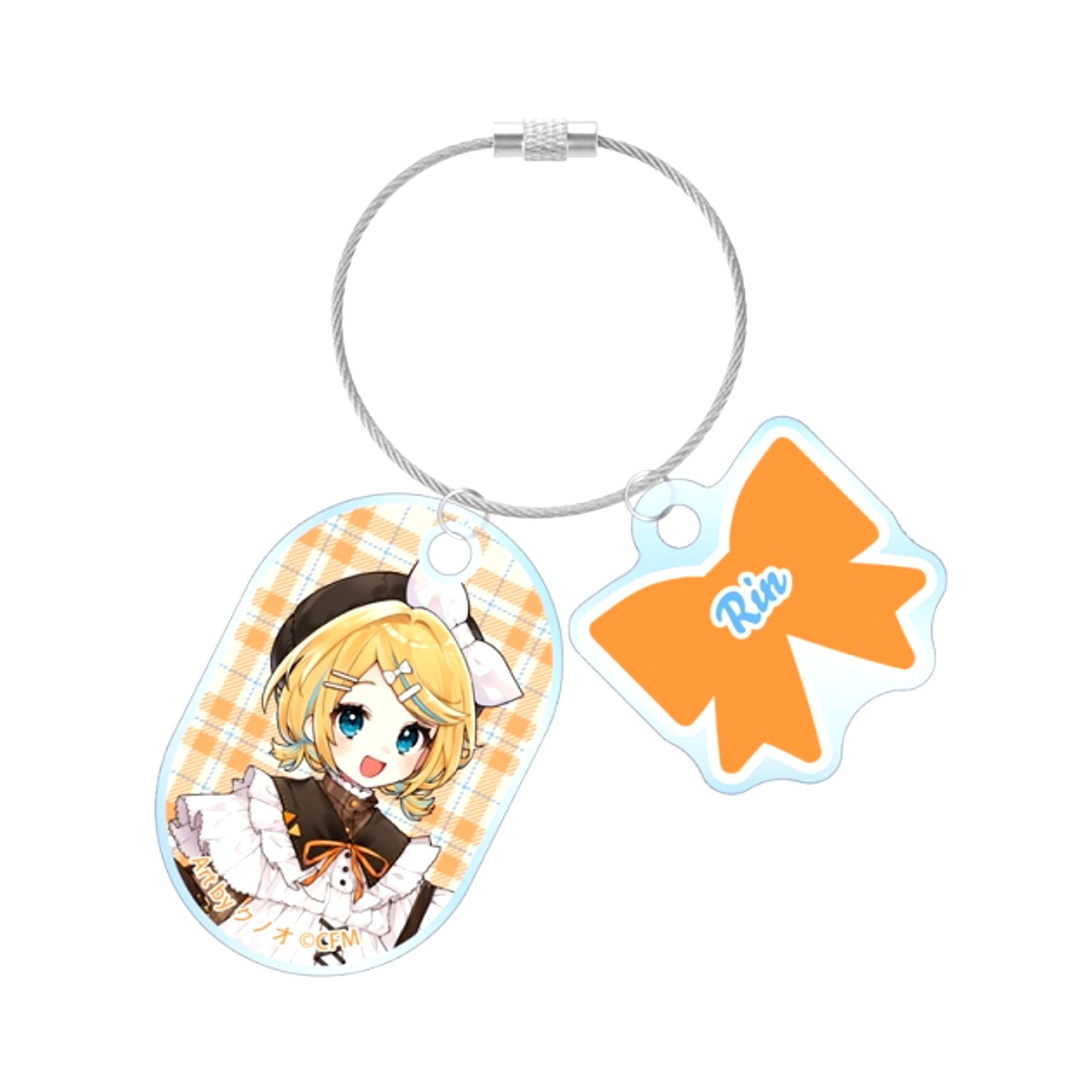 Hatsune Miku Newly Drawn Kagamine Rin Casual Clothes ver. Art by Kunoo Double Wire Acrylic Keychain (Reissue) [NEW]