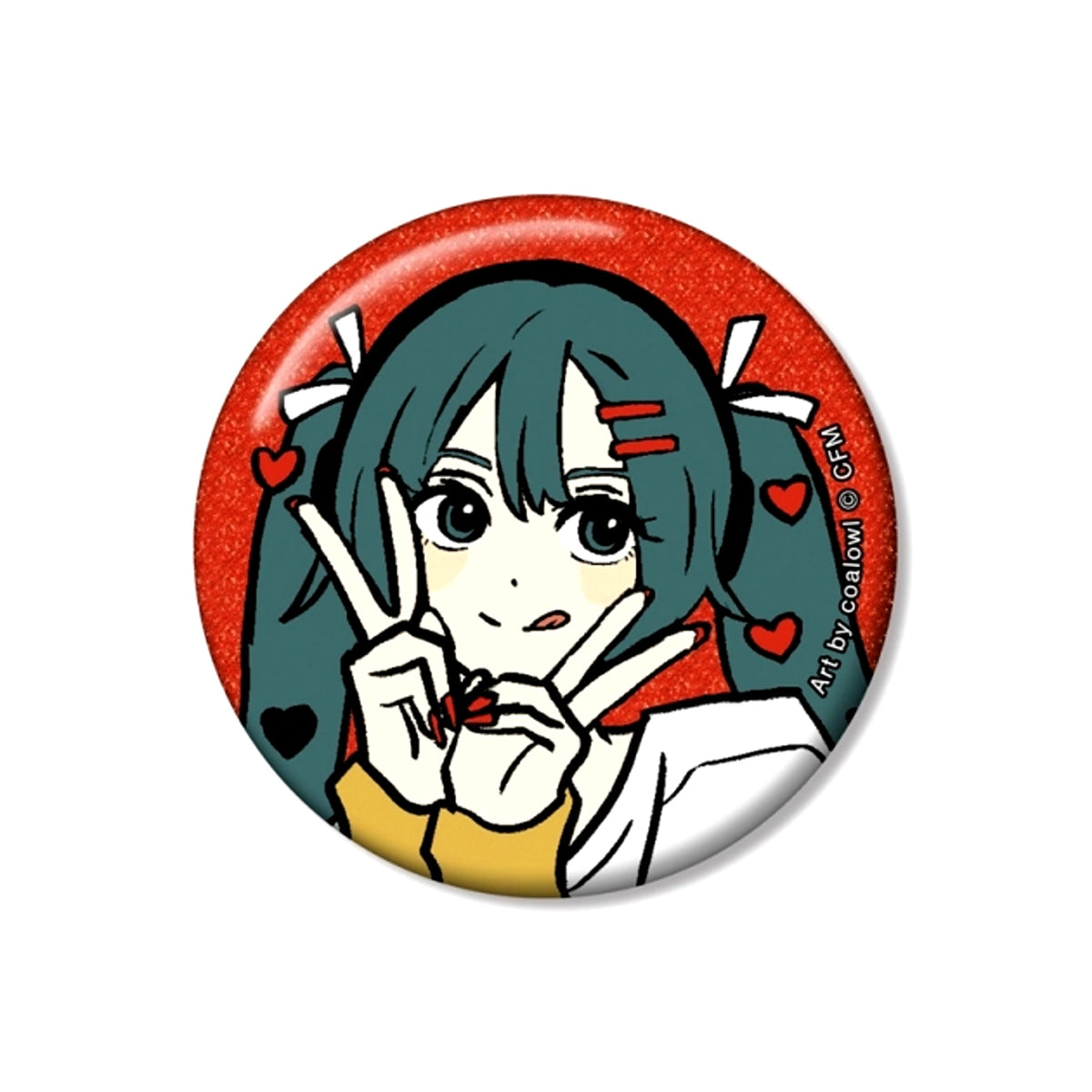 Hatsune Miku Newly Drawn Hatsune Miku Heart ver. Art by coalowl Glitter Button ver.A Goods - Badge Resale [NEW]