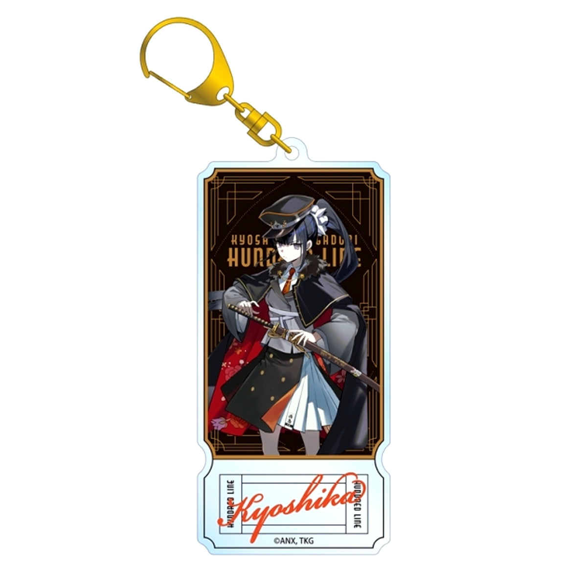 The Hundred Line: Last Defense Academy Karasu BTK Illustration Kyoshika Magadori Military ver. Ticket Style BIG Acrylic Keychain Karaoke no Tetsujin Collaboration [NEW]