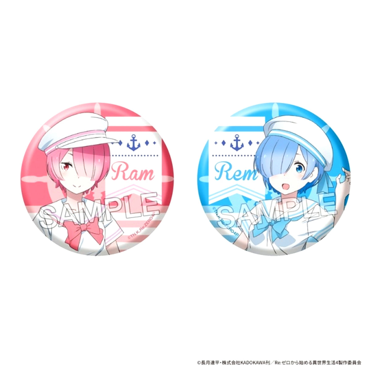 Re:ZERO -Starting Life in Another World- Sparkle Big Can Badge Set Marine ver. Ram & Rem [NEW]