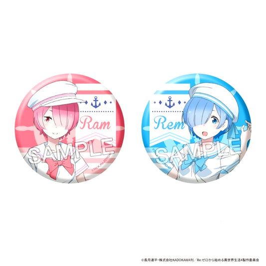 Re:ZERO -Starting Life in Another World- Sparkle Big Can Badge Set Marine ver. Ram & Rem [NEW]