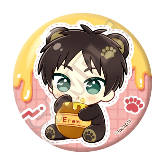 Attack on Titan Nui Peace Friends Hungry Bear Can Badge Eren Yeager (Reissue) [NEW]