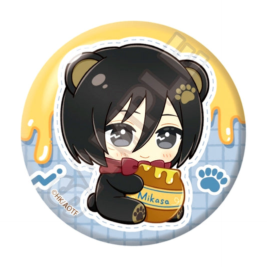 Attack on Titan Nui Peace Friends Hungry Bear Can Badge Mikasa Ackerman (Reissue) [NEW]