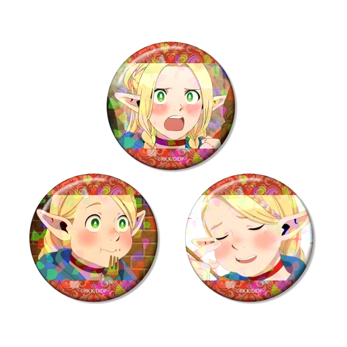 TV Anime Delicious in Dungeon Marcille Scene Photo Hologram Can Badge Set of 3 (Reissue) [NEW]
