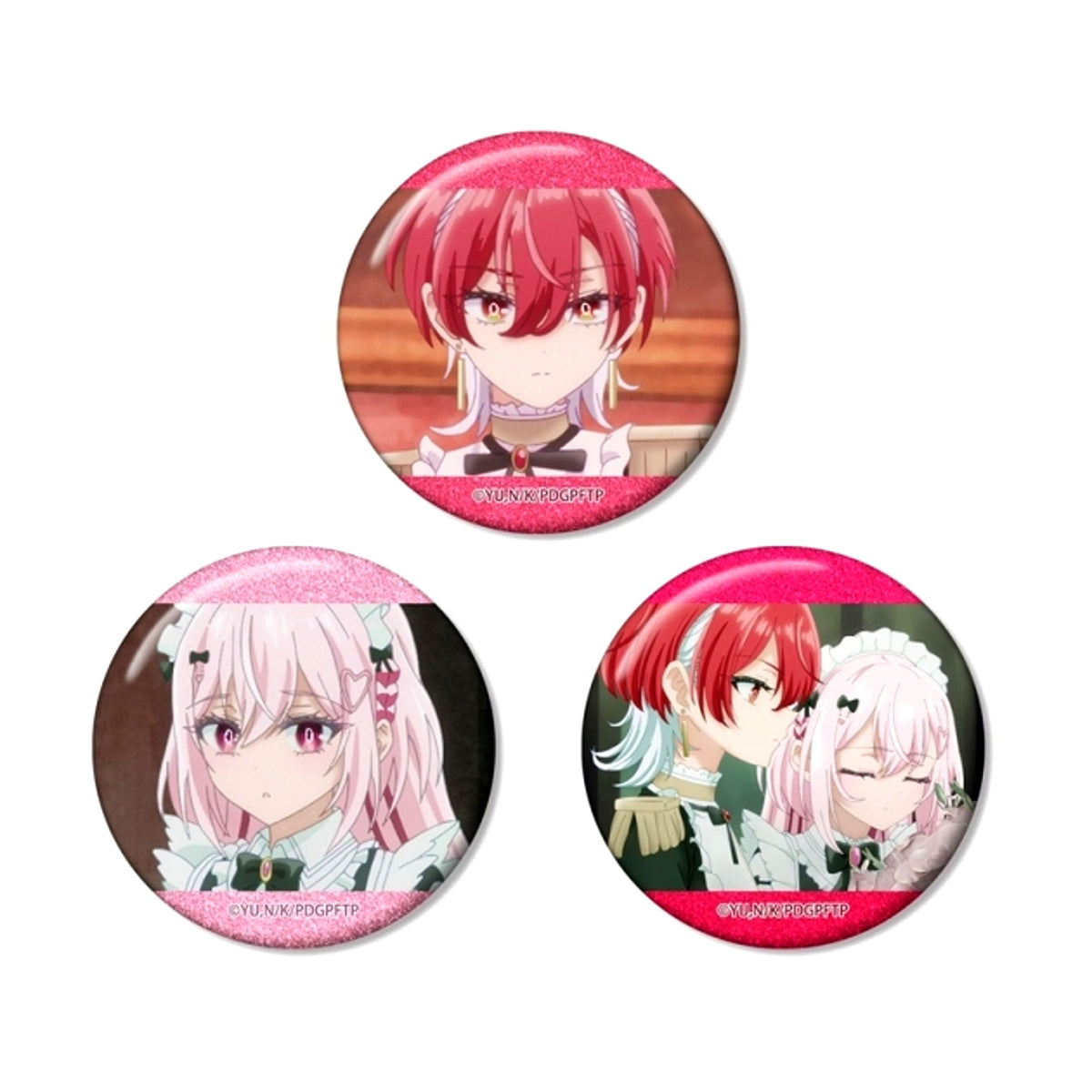 TV Anime Playing Death Games to Put Food on the Table Beniya & Momono Scene Photo Glitter Can Badge Set of 3 [NEW]