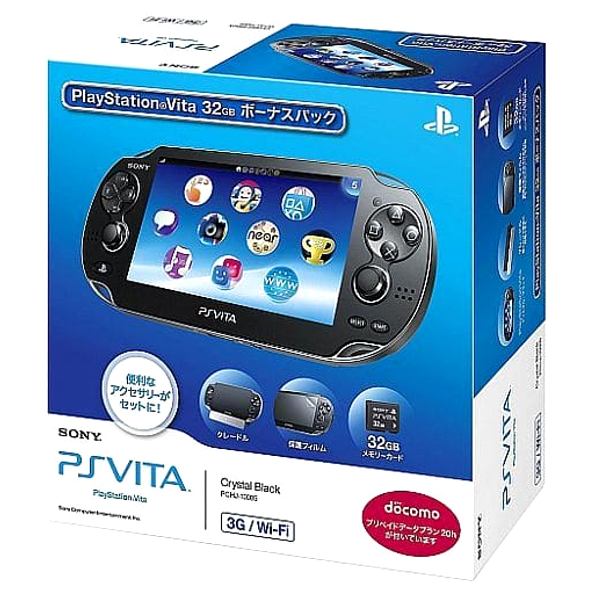 Sony Playstation Vita Crystal Black 32GB Bonus Pack 3G/Wi-Fi Model PCHJ-10005 Console with Box and Charger NTSC-J PlayStation Vita Series Console [USED]
