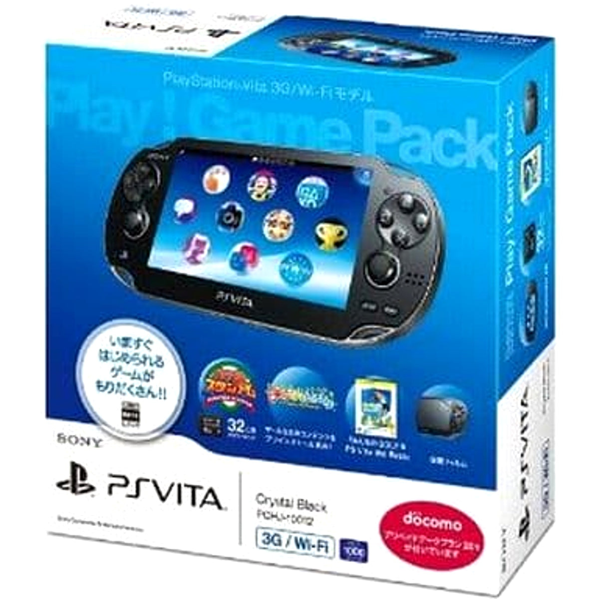 Sony Playstation Vita Crystal Black Play! Game Pack 3G/Wi-Fi Model PCHJ-10012 Console with Box and Charger NTSC-J PlayStation Vita Series Console [USED]