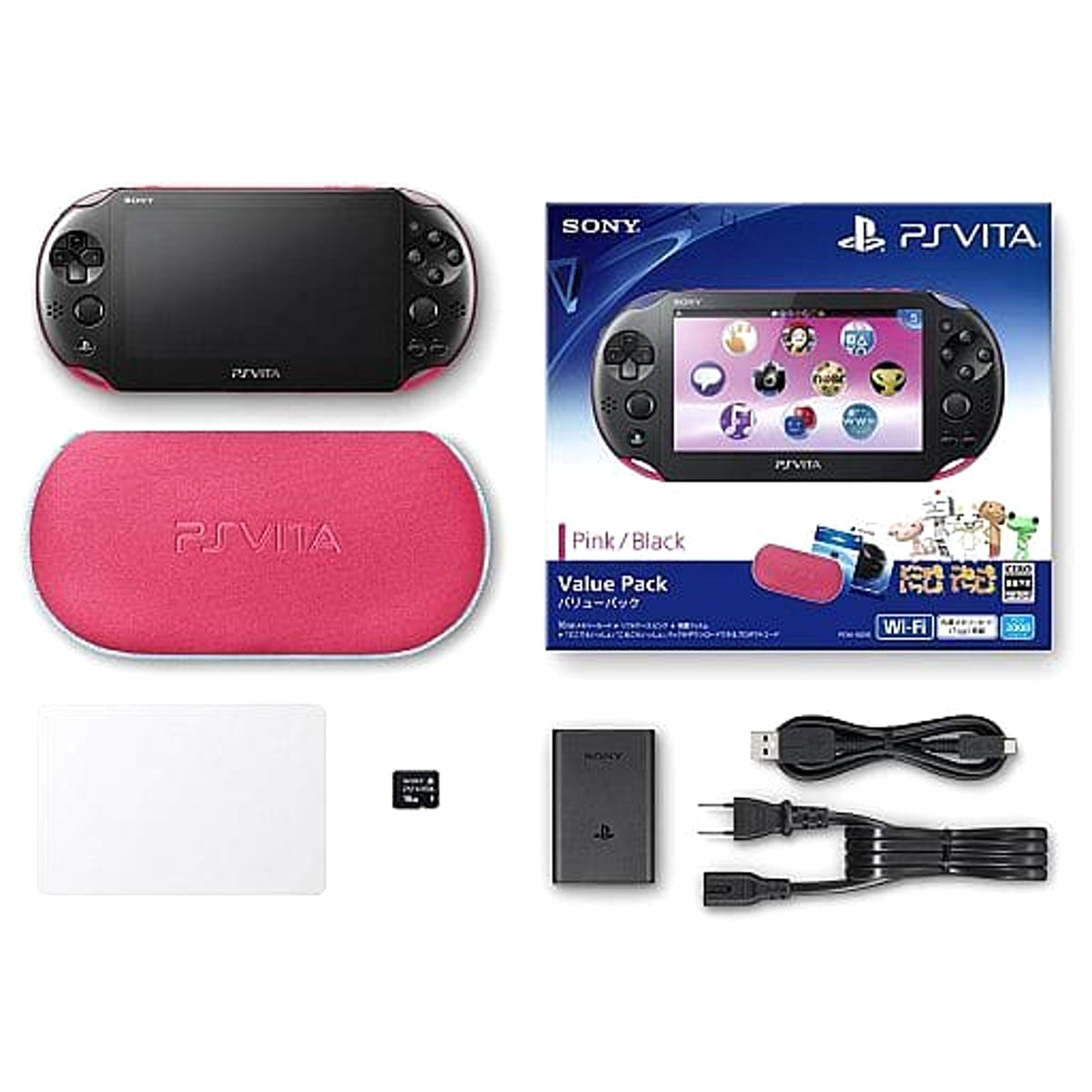 Sony Playstation Vita Pink Black Value Pack Wi-Fi Model PCHJ-10015 Console with Box and Charger NTSC-J PlayStation Vita Series Console [USED]