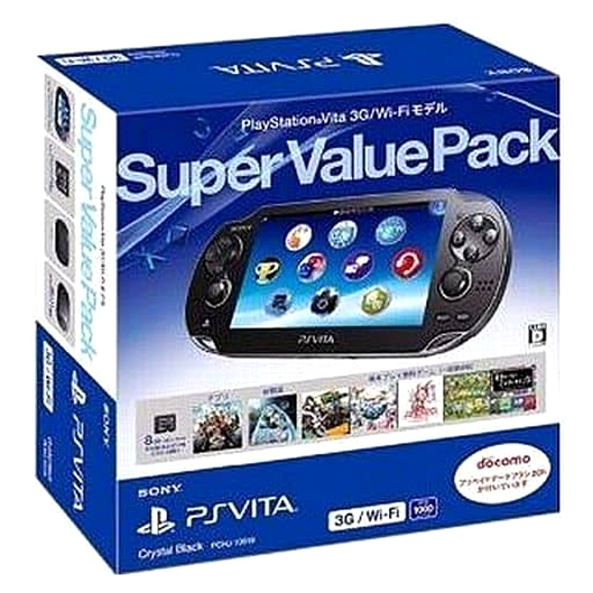 Sony Playstation Vita Crystal Black Super Value Pack 3G/Wi-Fi Model PCHJ-10019 Console with Box and Charger NTSC-J PlayStation Vita Series Console [USED]