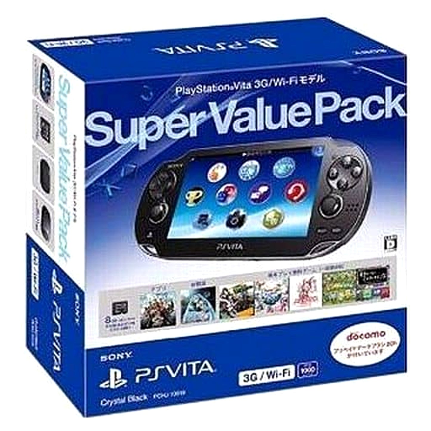 Sony Playstation Vita Crystal Black Super Value Pack 3G/Wi-Fi Model PCHJ-10019 Console with Box and Charger NTSC-J PlayStation Vita Series Console [USED]