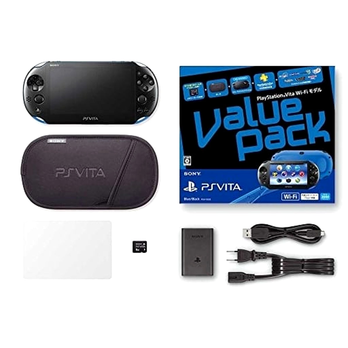 Sony Playstation Vita Blue Black Value Pack Wi-Fi Model PCHJ-10022 Console with Box and Charger NTSC-J PlayStation Vita Series Console [USED]