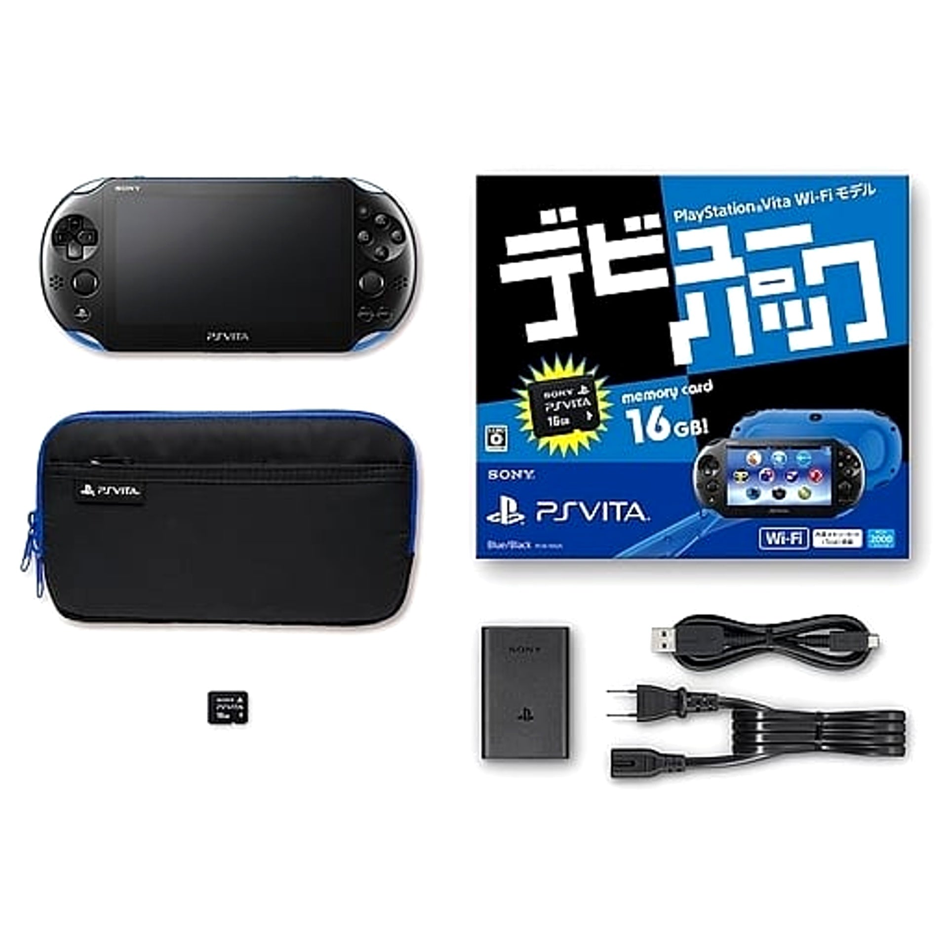 Sony Playstation Vita Blue Black Debut Pack Wi-Fi Model PCHJ-10025 Console with Box and Charger NTSC-J PlayStation Vita Series Console [USED]