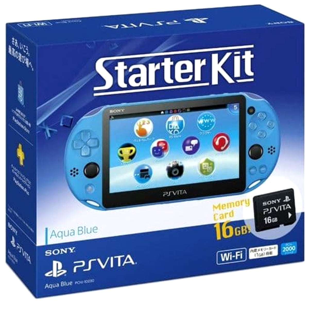 Sony Playstation Vita Aqua Blue Starter Kit Wi-Fi Model PCHJ-10030 Console with Box and Charger NTSC-J PlayStation Vita Series Console [USED]
