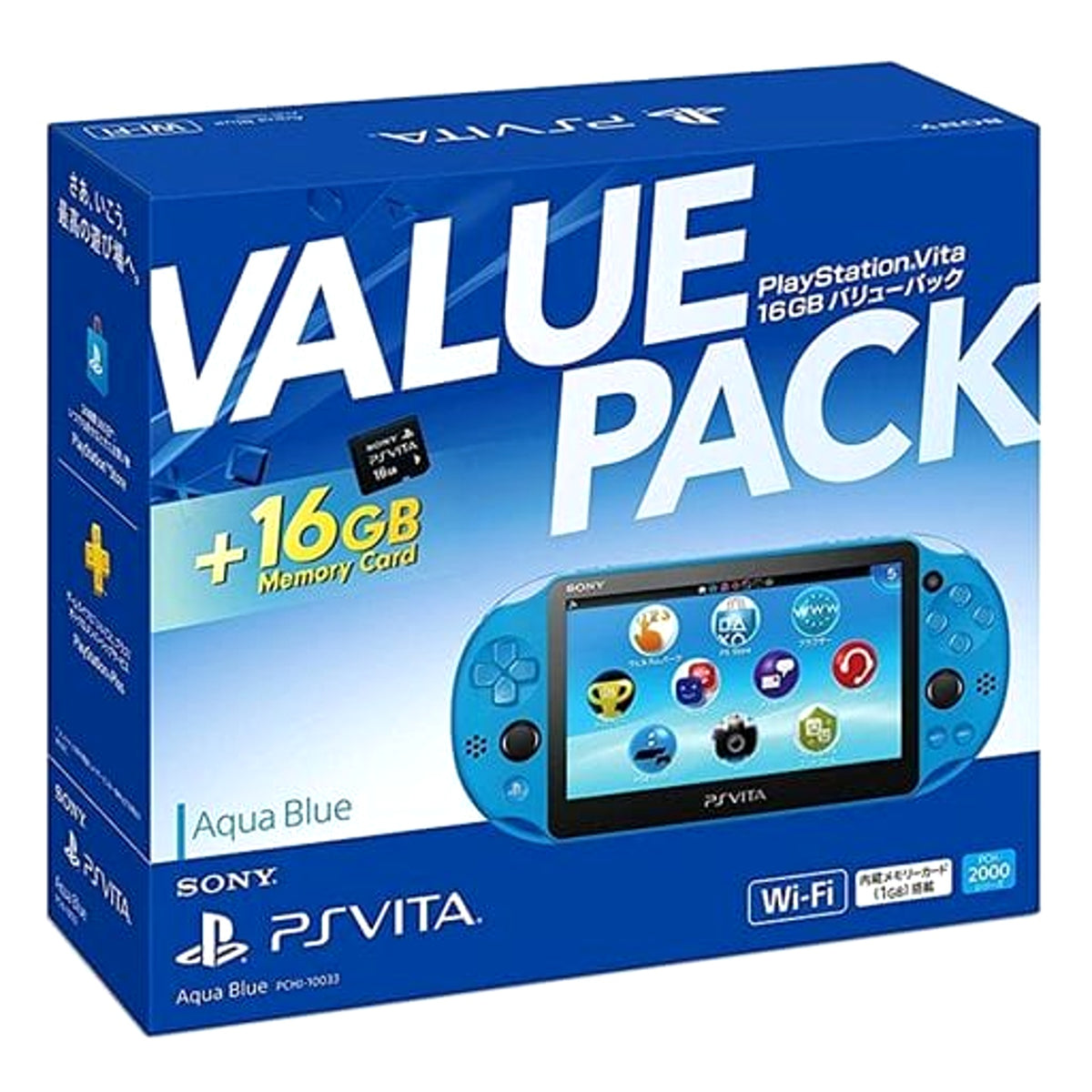 Sony Playstation Vita Aqua Blue Value Pack Wi-Fi Model PCHJ-10033 Console with Box and Charger NTSC-J PlayStation Vita Series Console [USED]