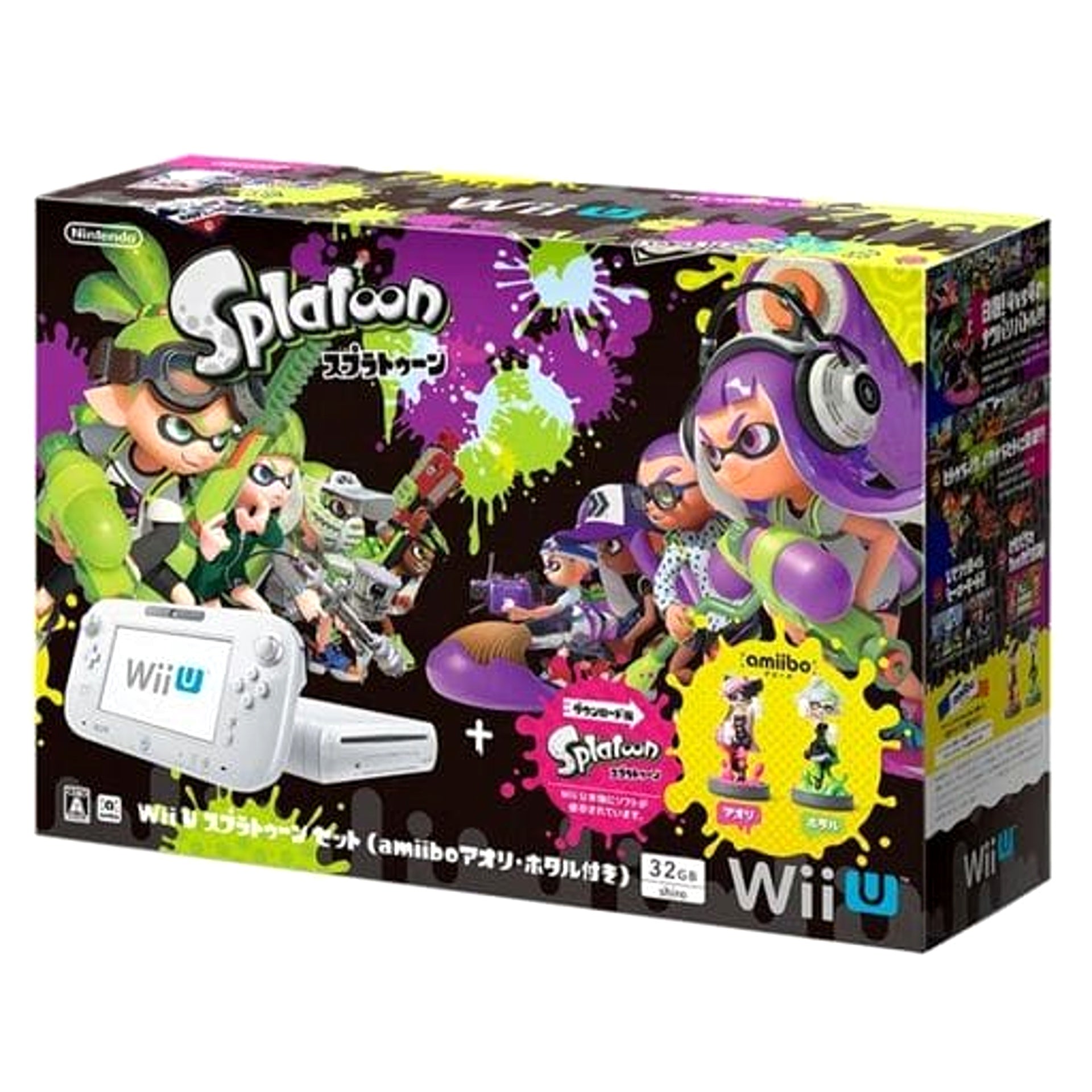 Nintendo Wii U Shiro Splatoon Set with Amiibo Callie and Marie WUP-S-WAHT Console with Box and Charger NTSC-J Wii U Series Console [USED]