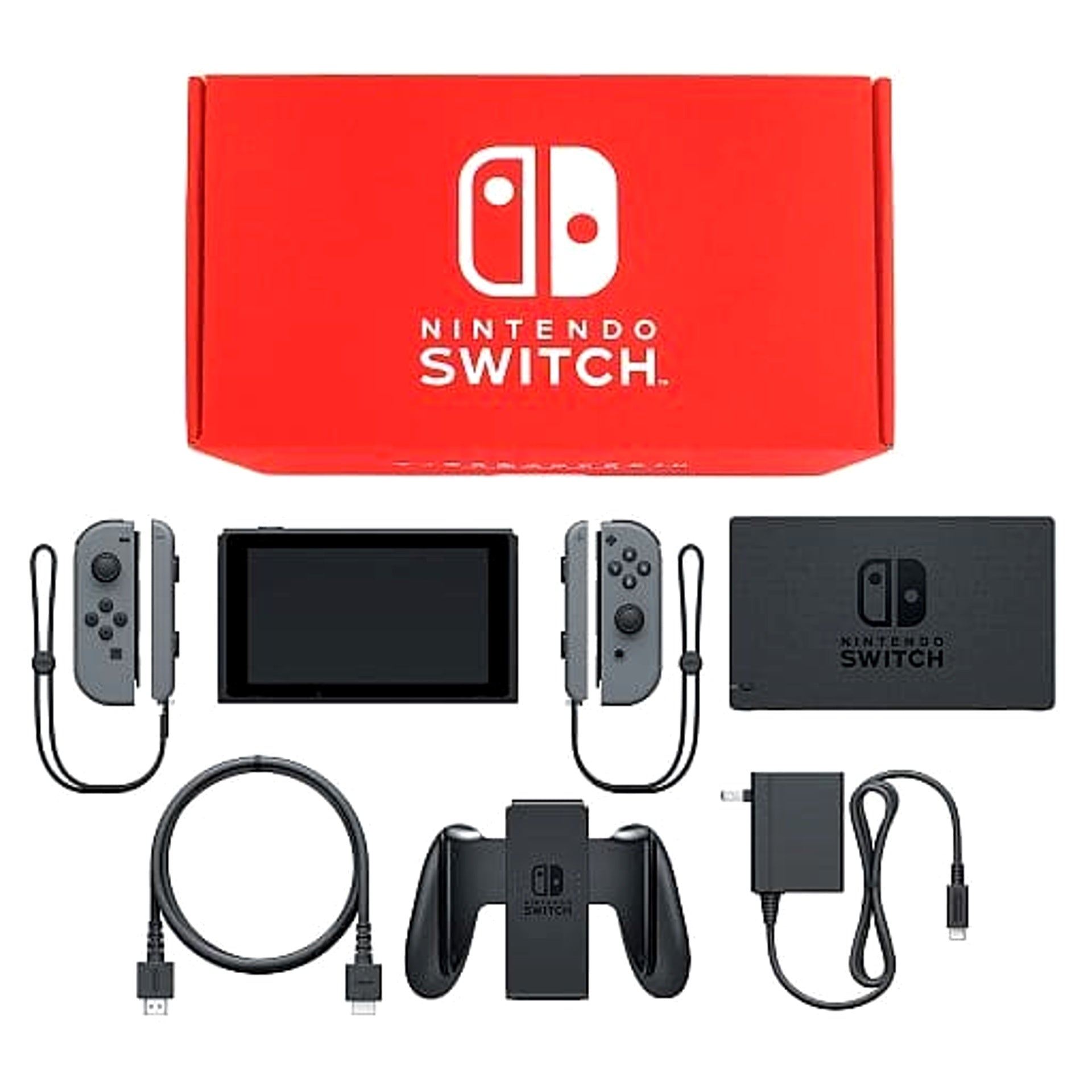 Nintendo Switch Joy-Con L&R: Gray Joy-Con Strap Gray Color Custom HAC-S-KABAA Console with Box and Charger NTSC-J Nintendo Switch Console [USED]