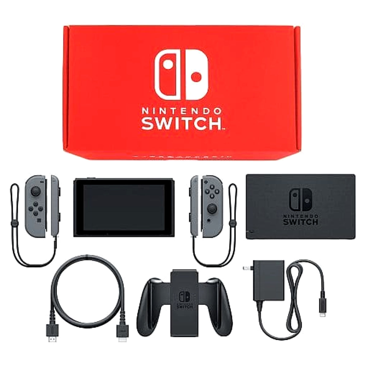 Nintendo Switch Joy-Con L&R: Gray Joy-Con Strap Gray Color Custom HAC-S-KABAA Console with Box and Charger NTSC-J Nintendo Switch Console [USED]