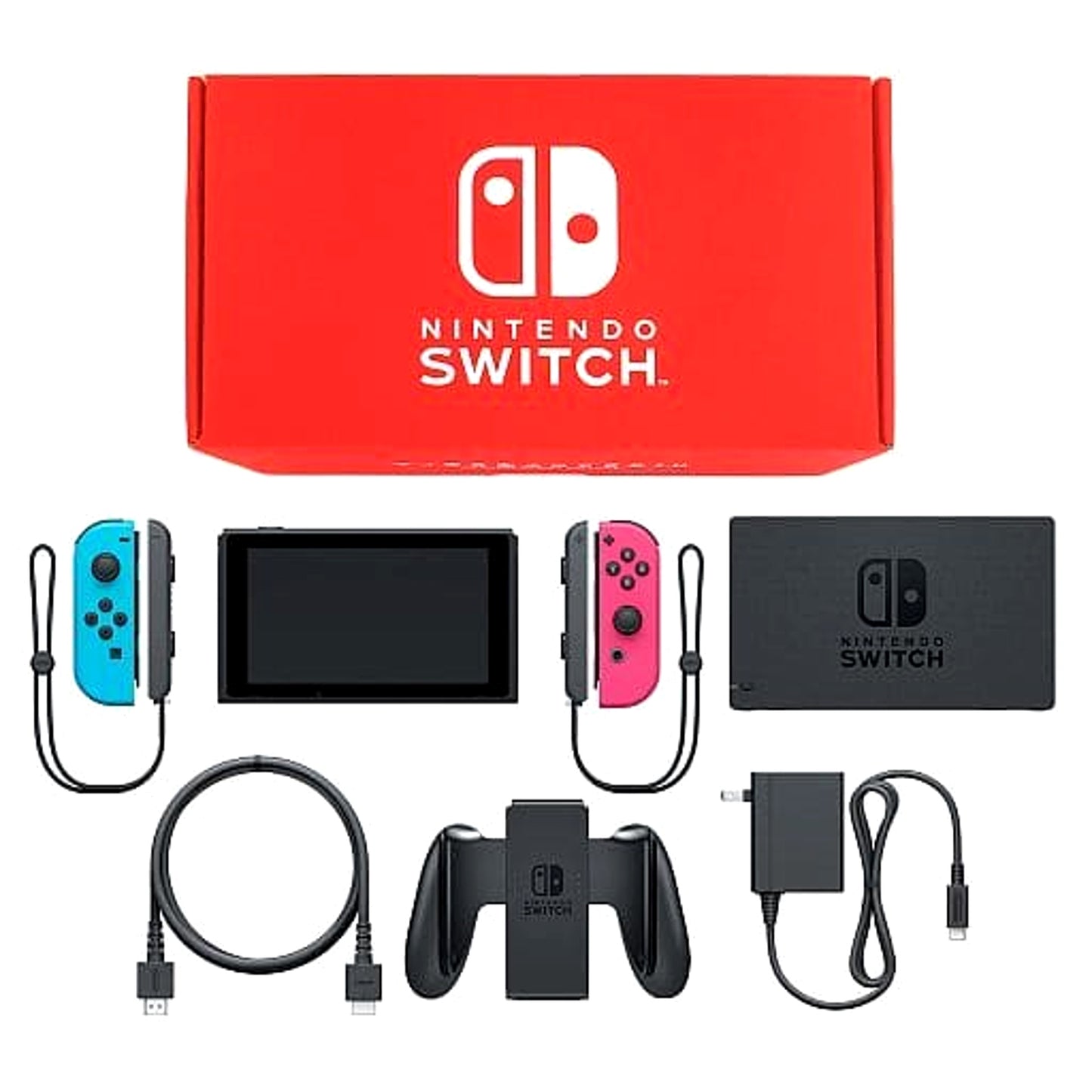 Nintendo Switch Joy-Con L: Neon Blue / R: Neon Pink Joy-Con Strap Black Color Custom HAC-S-KABAA Console with Box and Charger NTSC-J Nintendo Switch Console [USED]