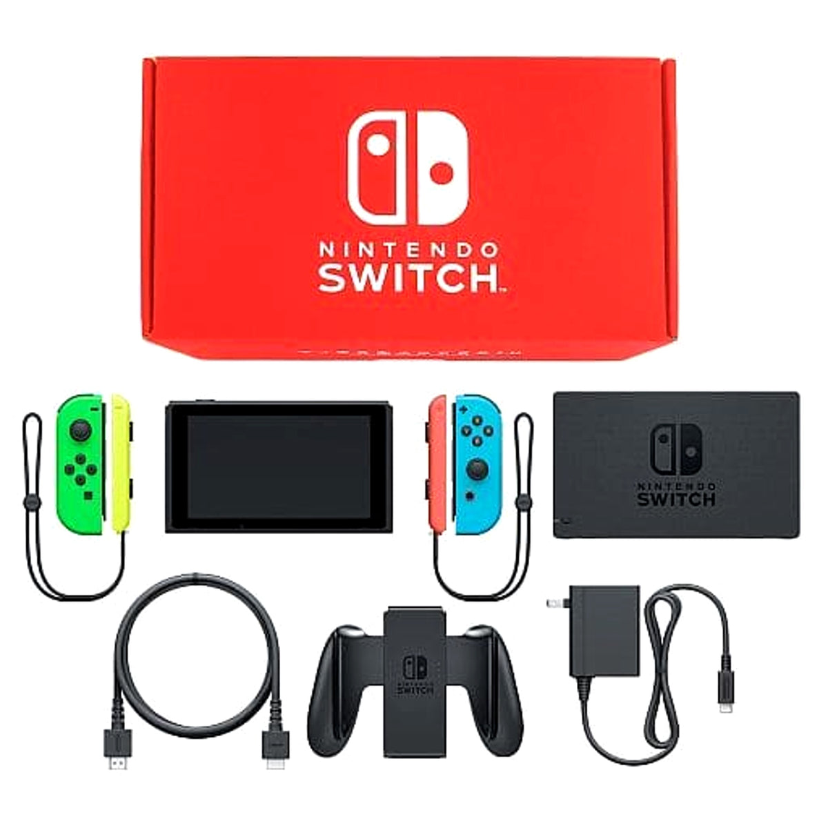 Nintendo Switch Joy-Con L: Neon Green / R: Neon Blue Joy-Con Strap Neon Yellow and Neon Red Color Custom HAC-S-KABAA Console with Box and Charger NTSC-J Nintendo Switch Console [USED]