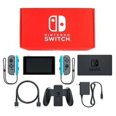 Nintendo Switch Joy-Con L&R: Gray Joy-Con Strap Neon Blue Color Custom HAC-S-KABAA Console with Box and Charger NTSC-J Nintendo Switch Console [USED]