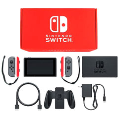Nintendo Switch Joy-Con L&R: Gray Joy-Con Strap Neon Red Color Custom HAC-S-KABAA Console with Box and Charger NTSC-J Nintendo Switch Console [USED]