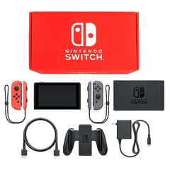 Nintendo Switch Joy-Con L: Neon Red / R: Gray Joy-Con Strap Neon Red and Gray Color Custom HAC-S-KABAA Console with Box and Charger NTSC-J Nintendo Switch Console [USED]