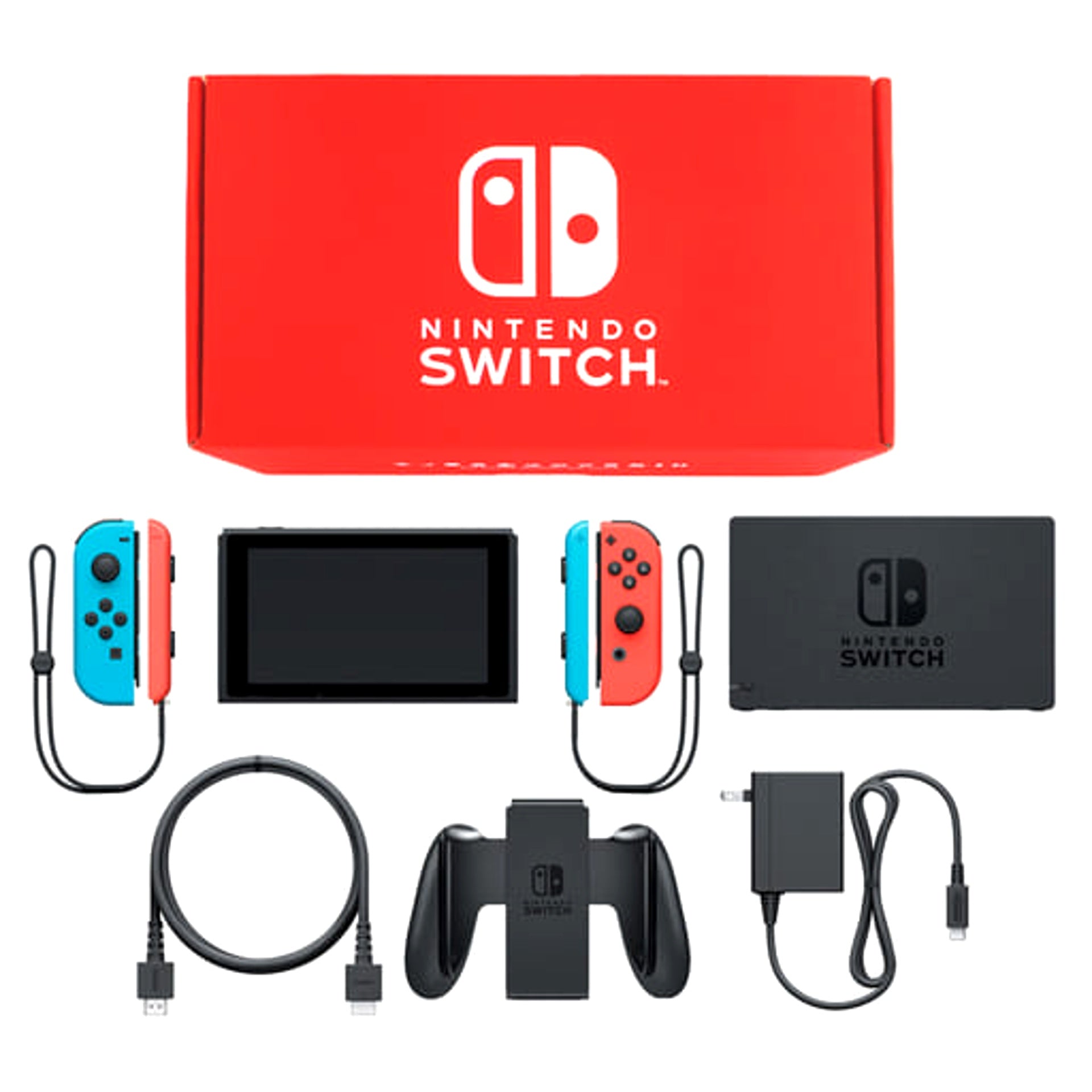 Nintendo Switch Joy-Con L: Neon Blue / R: Neon Red Joy-Con Strap Neon Blue and Neon Red Color Custom HAC-S-KABAA Console with Box and Charger NTSC-J Nintendo Switch Console [USED]