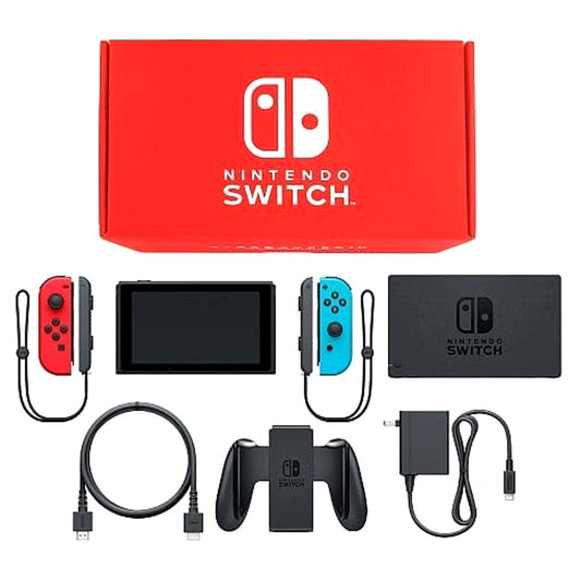 Nintendo Switch Joy-Con L: Red / R: Neon Blue Joy-Con Strap Black Color Custom HAC-S-KABAA Console with Box and Charger NTSC-J Nintendo Switch Console [USED]