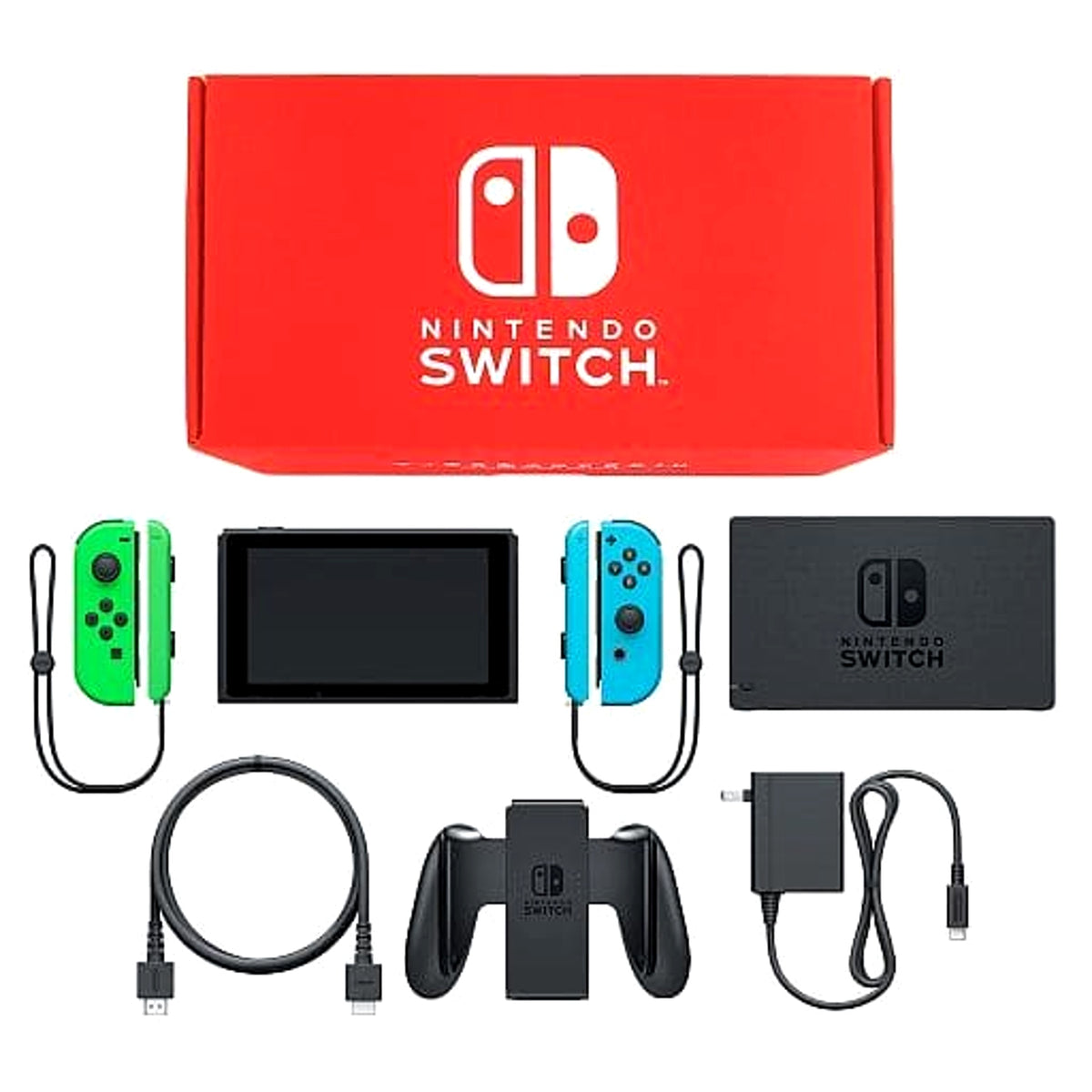 Nintendo Switch Joy-Con L: Neon Green / R: Neon Blue Joy-Con Strap Neon Green and Neon Blue Color Custom HAC-S-KABAA Console with Box and Charger NTSC-J Nintendo Switch Console [USED]