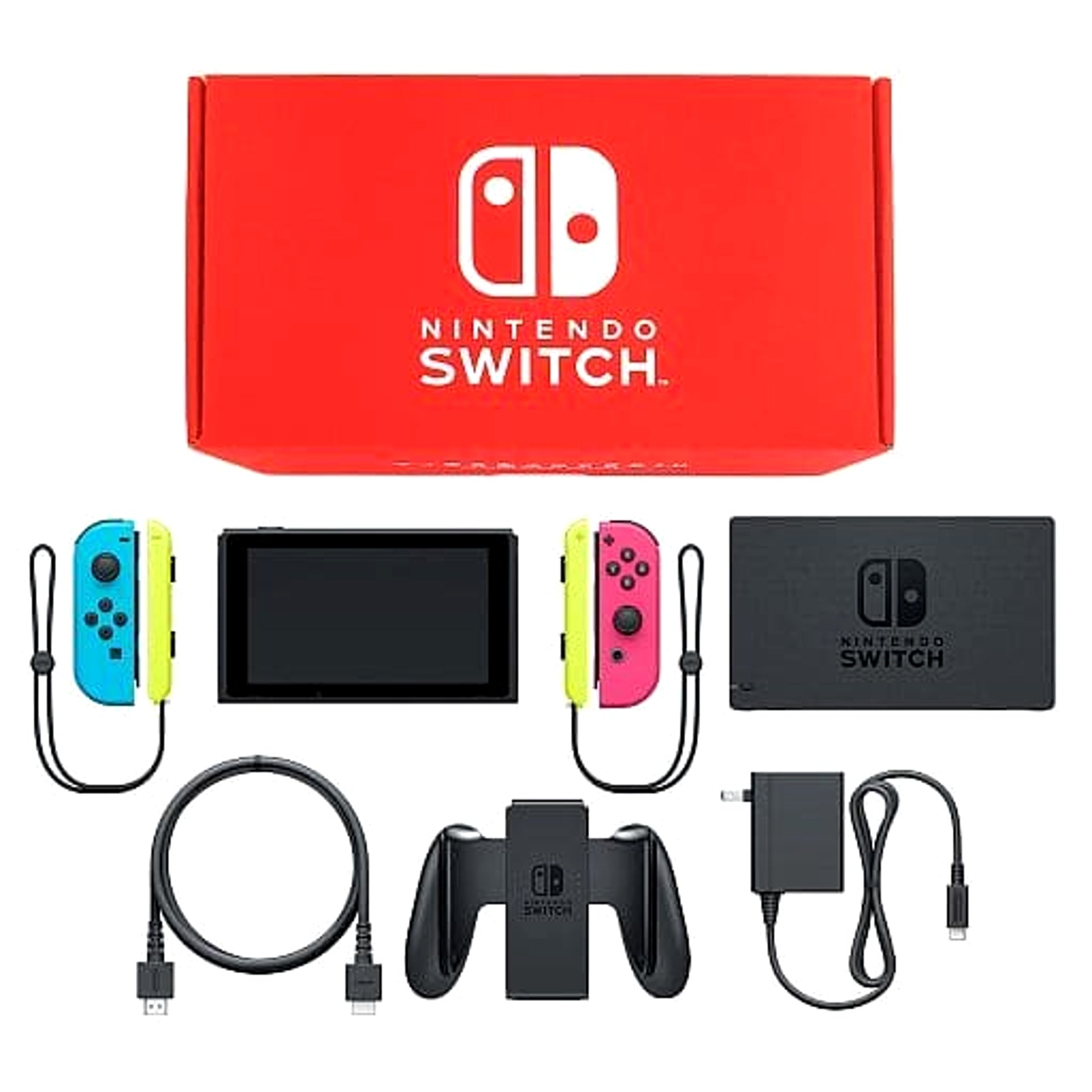 Nintendo Switch Joy-Con L: Neon Blue / R: Neon Pink Joy-Con Strap Neon Yellow Color Custom HAC-S-KABAA Console with Box and Charger NTSC-J Nintendo Switch Console [USED]