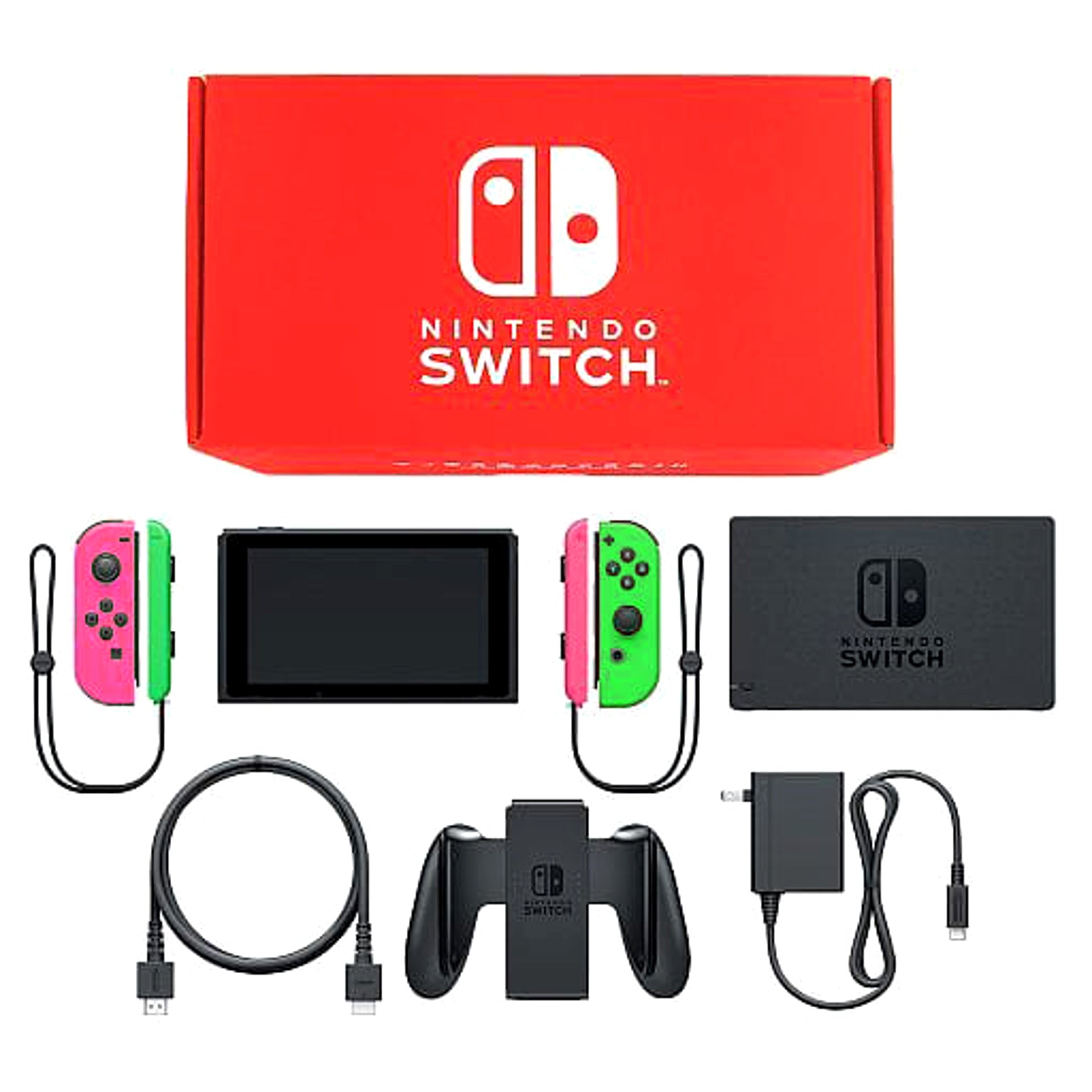Nintendo Switch Joy-Con L: Neon Pink / R: Neon Green Joy-Con Strap Neon Pink and Neon Green Color Custom HAC-S-KABAA Console with Box and Charger NTSC-J Nintendo Switch Console [USED]