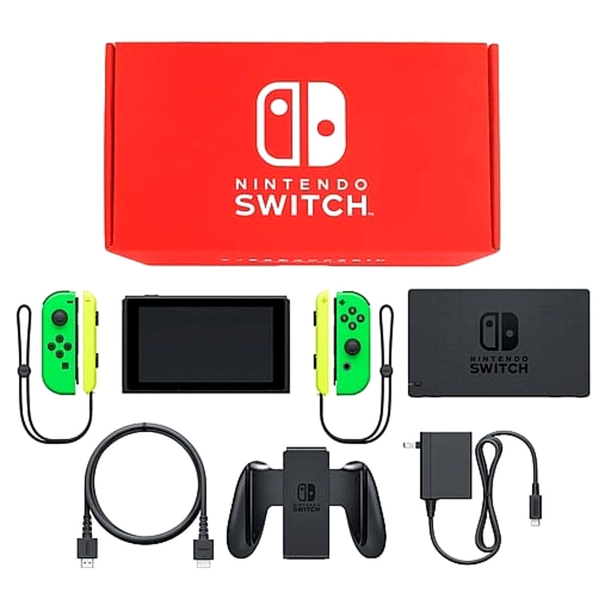 Nintendo Switch Joy-Con L&R: Neon Green Joy-Con Strap Neon Yellow Color Custom HAC-S-KABAA Console with Box and Charger NTSC-J Nintendo Switch Console [USED]