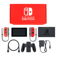 Nintendo Switch Joy-Con L: Neon Red / R: Red Joy-Con Strap Gray and Black Color Custom HAC-S-KABAA Console with Box and Charger NTSC-J Nintendo Switch Console [USED]