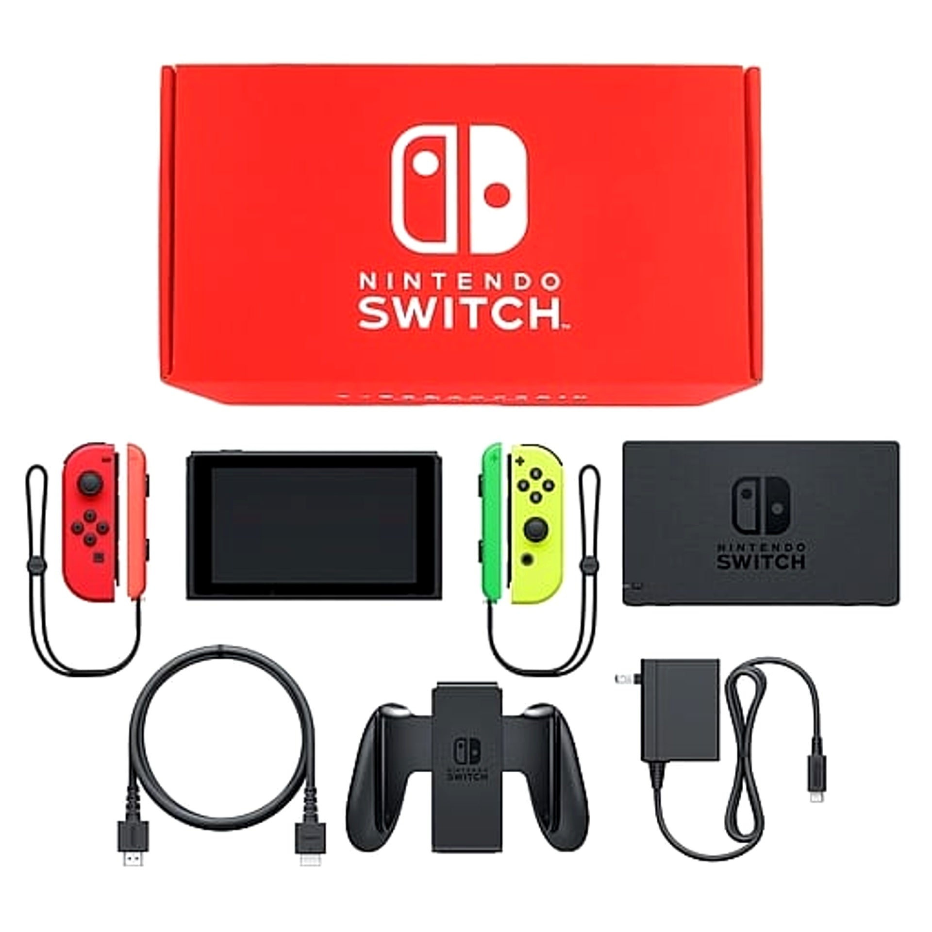 Nintendo Switch Joy-Con L: Red / R: Neon Yellow Joy-Con Strap Neon Red and Neon Green Color Custom HAC-S-KABAA Console with Box and Charger NTSC-J Nintendo Switch Console [USED]