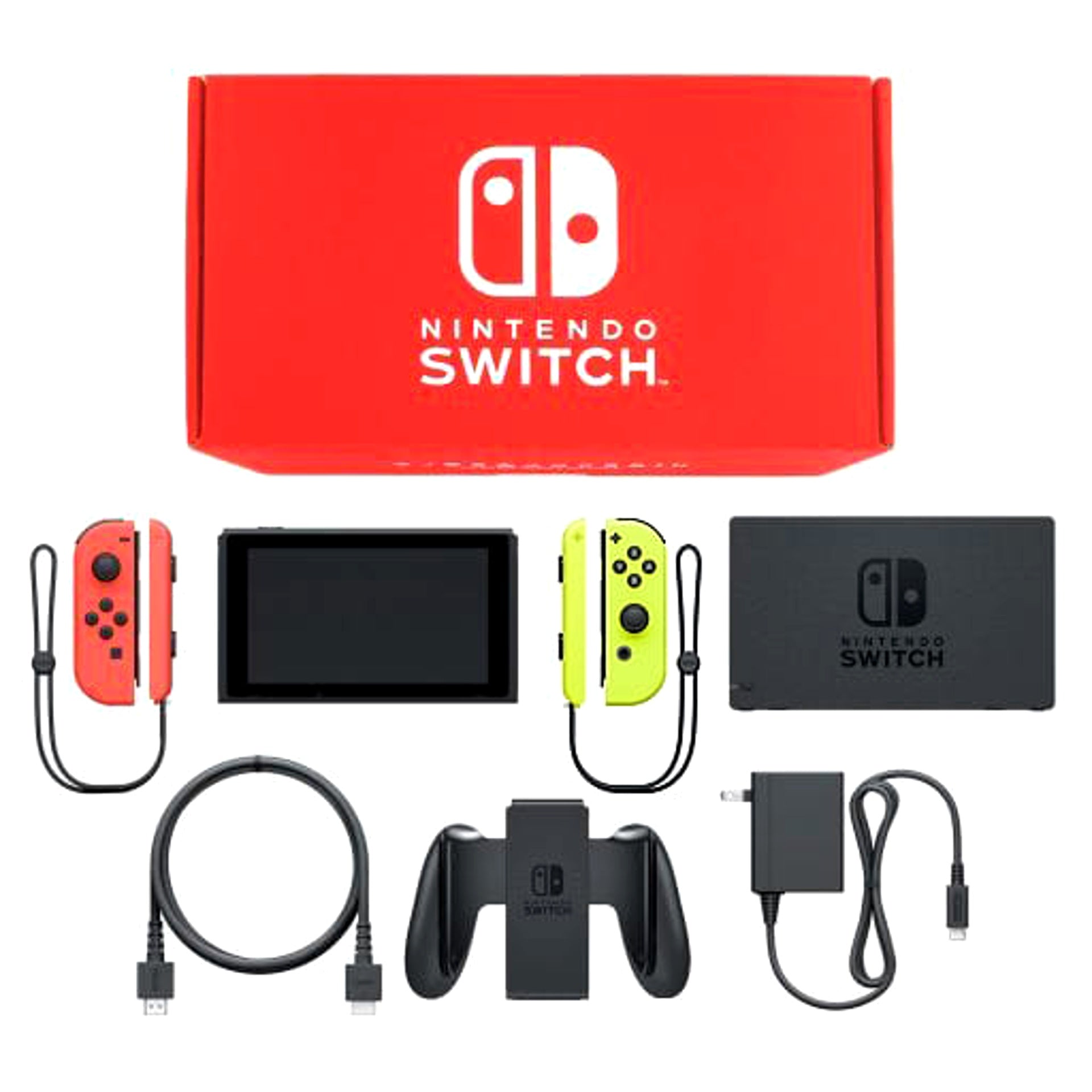 Nintendo Switch Joy-Con L: Neon Red / R: Neon Yellow Joy-Con Strap Neon Red and Neon Yellow Color Custom HAC-S-KABAA Console with Box and Charger NTSC-J Nintendo Switch Console [USED]