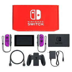 Nintendo Switch Joy-Con L&R: Neon Purple Joy-Con Strap Black Color Custom HAD-S-KAYAA Console with Box and Charger NTSC-J Nintendo Switch Console [USED]