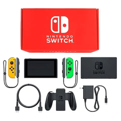 Nintendo Switch August 2019 Revision Joy-Con L: Neon Orange / R: Neon Green Joy-Con Strap Black Color Custom HAD-S-KAYAA Console with Box and Charger NTSC-J Nintendo Switch Console [USED]