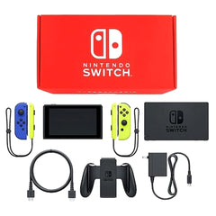 Nintendo Switch August 2019 Revision Joy-Con L: Blue / R: Neon Yellow Joy-Con Strap Neon Yellow Color Custom HAD-S-KAYAA Console with Box and Charger NTSC-J Nintendo Switch Console [USED]