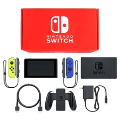 Nintendo Switch August 2019 Revision Joy-Con L: Neon Yellow / R: Blue Joy-Con Strap Black Color Custom HAD-S-KAYAA Console with Box and Charger NTSC-J Nintendo Switch Console [USED]