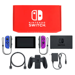 Nintendo Switch August 2019 Revision Joy-Con L: Blue / R: Neon Purple Joy-Con Strap Black Color Custom HAD-S-KAYAA Console with Box and Charger NTSC-J Nintendo Switch Console [USED]