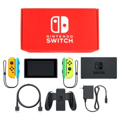 Nintendo Switch August 2019 Revision Joy-Con L: Neon Orange / / R: Neon Yellow Joy-Con Strap Neon Blue and Neon Green Color Custom HAD-S-KAYAA Console with Box and Charger NTSC-J Nintendo Switch Console [USED]