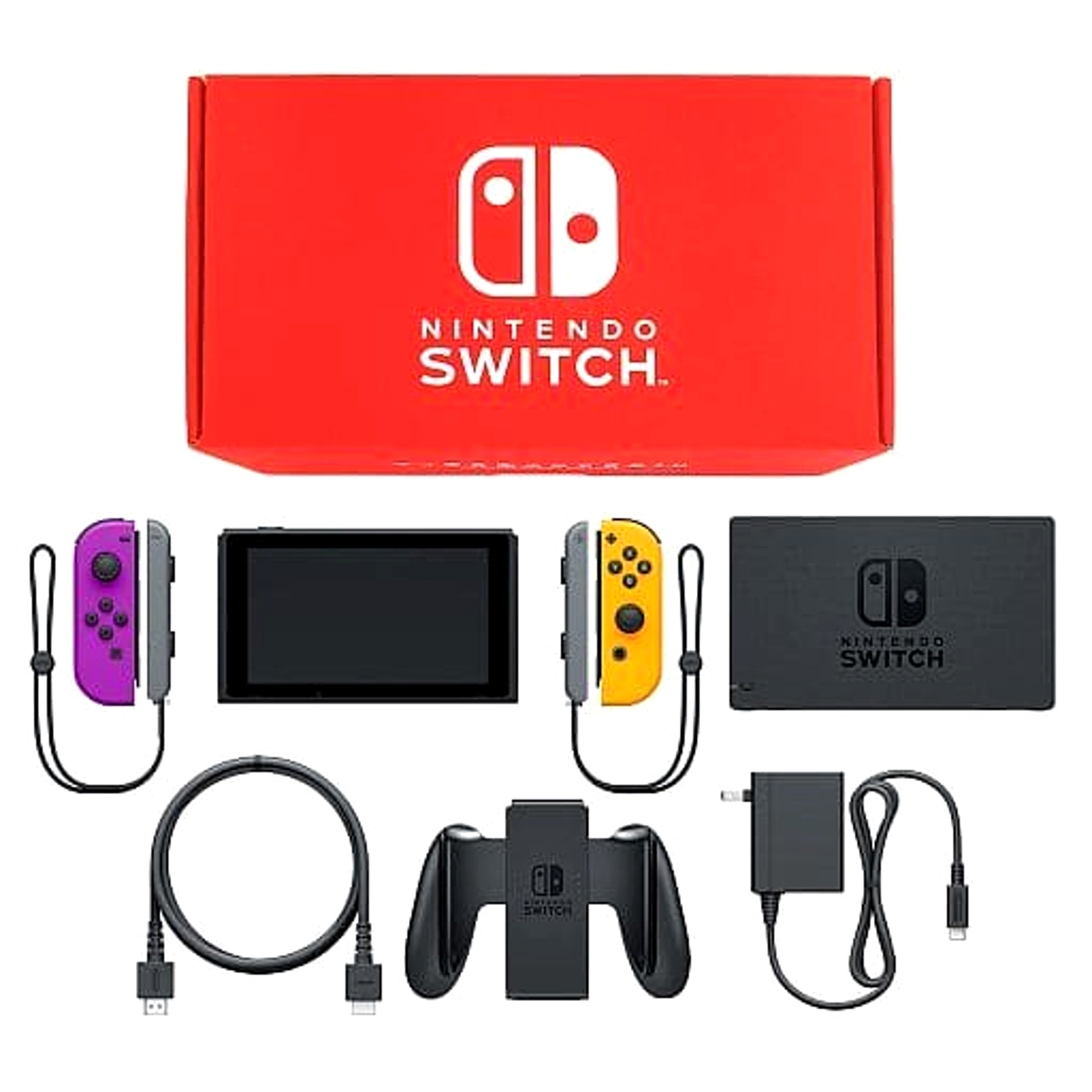 Nintendo Switch Joy-Con L: Neon Purple / R: Neon Orange Joy-Con Strap Gray Color Custom HAC-S-KAYAA Console with Box and Charger NTSC-J Nintendo Switch Console [USED]