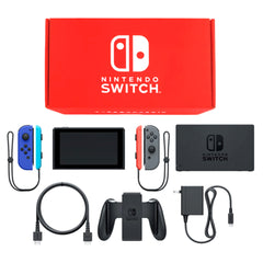 Nintendo Switch August 2019 Revision Joy-Con L: Blue / R: Gray Joy-Con Strap Neon Red and Neon Blue Color Custom HAD-S-KAYAA Console with Box and Charger NTSC-J Nintendo Switch Console [USED]