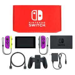 Nintendo Switch August 2019 Revision Joy-Con L&R: Neon Purple Joy-Con Strap Neon Yellow and Gray Color Custom HAD-S-KAYAA Console with Box and Charger NTSC-J Nintendo Switch Console [USED]