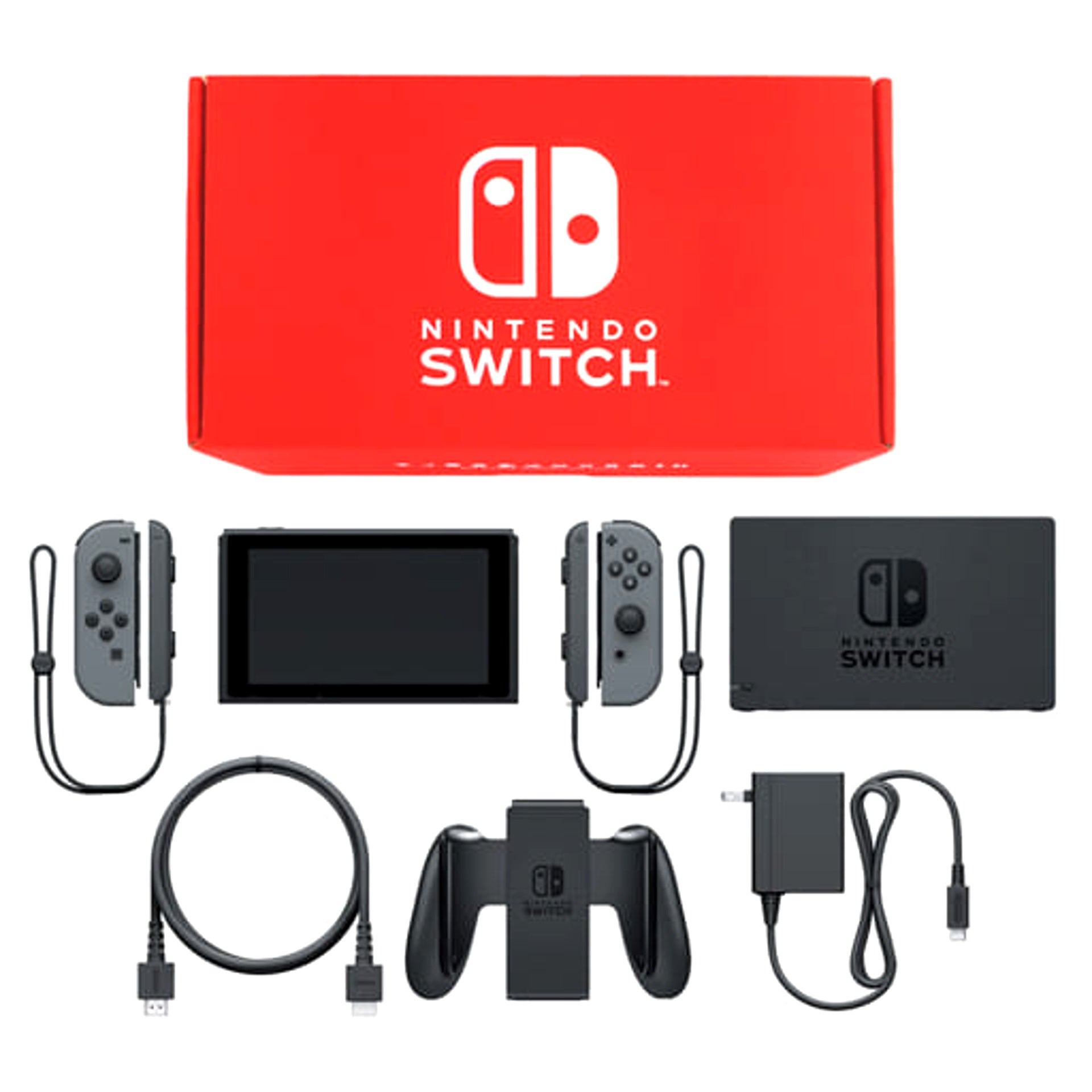 Nintendo Switch Joy-Con L&R: Gray Joy-Con Strap Black and Gray Color Custom HAC-S-KABAA Console with Box and Charger NTSC-J Nintendo Switch Console [USED]